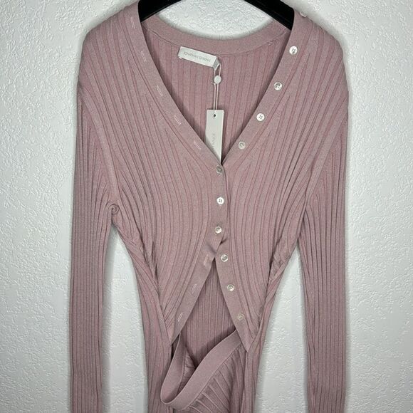 NWT Jonathan Simkhai Kim Womens Ribbed Knit Cut-Out Sweaterdress Dusty Rose XL - Picture 7 of 16